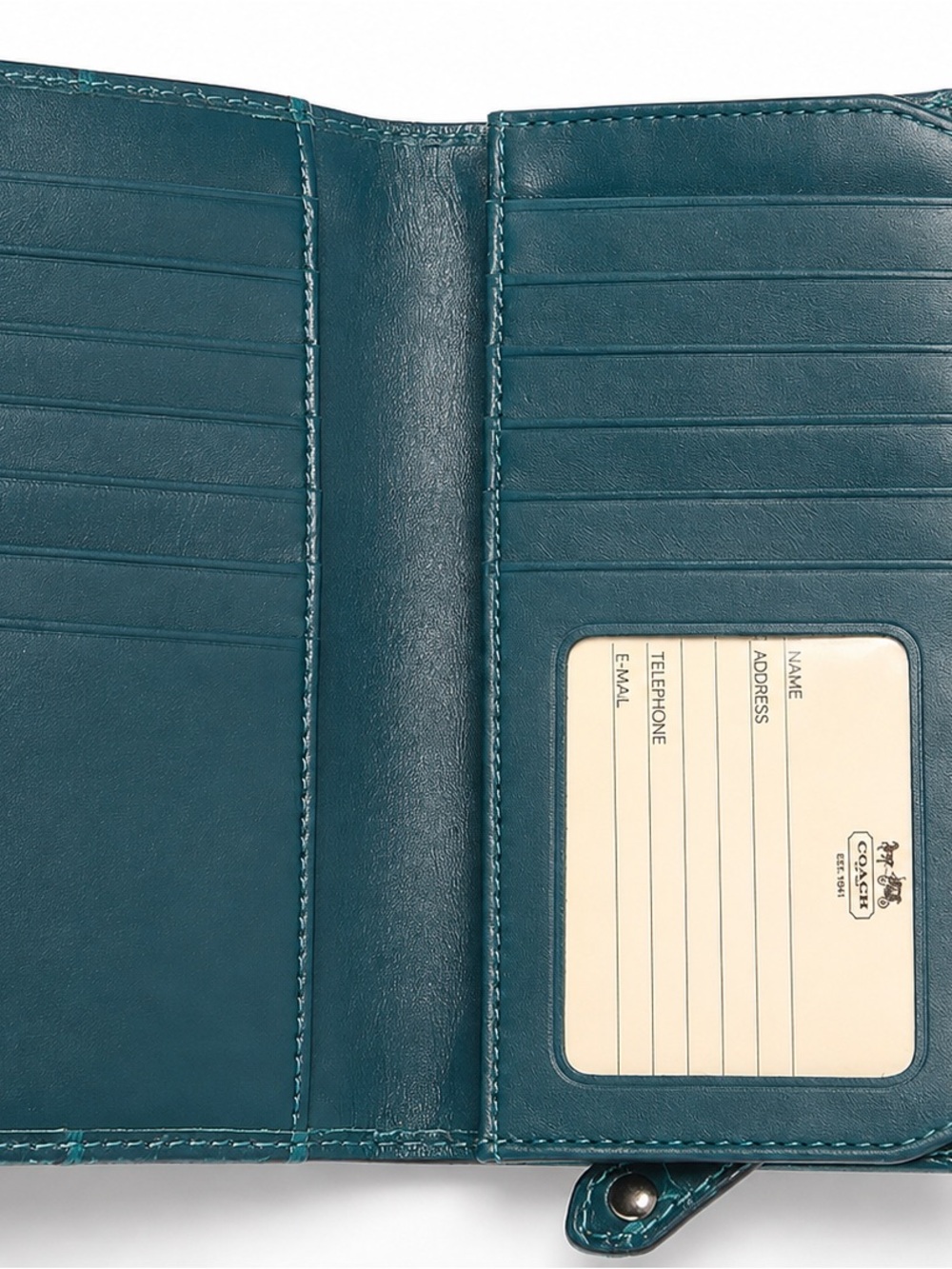 Coach Teal Croc-Embossed Leather Continental Wallet with Gold Tone Logo - Picture 3 of 11